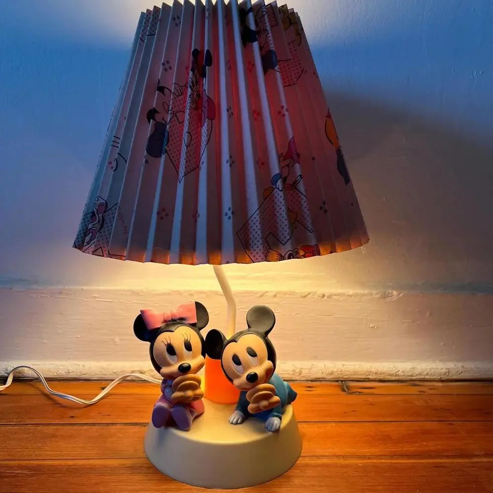 Vintage Disney Mickey and Minnie Mouse Kids Lamp – Figurine Base & Pleated Shade